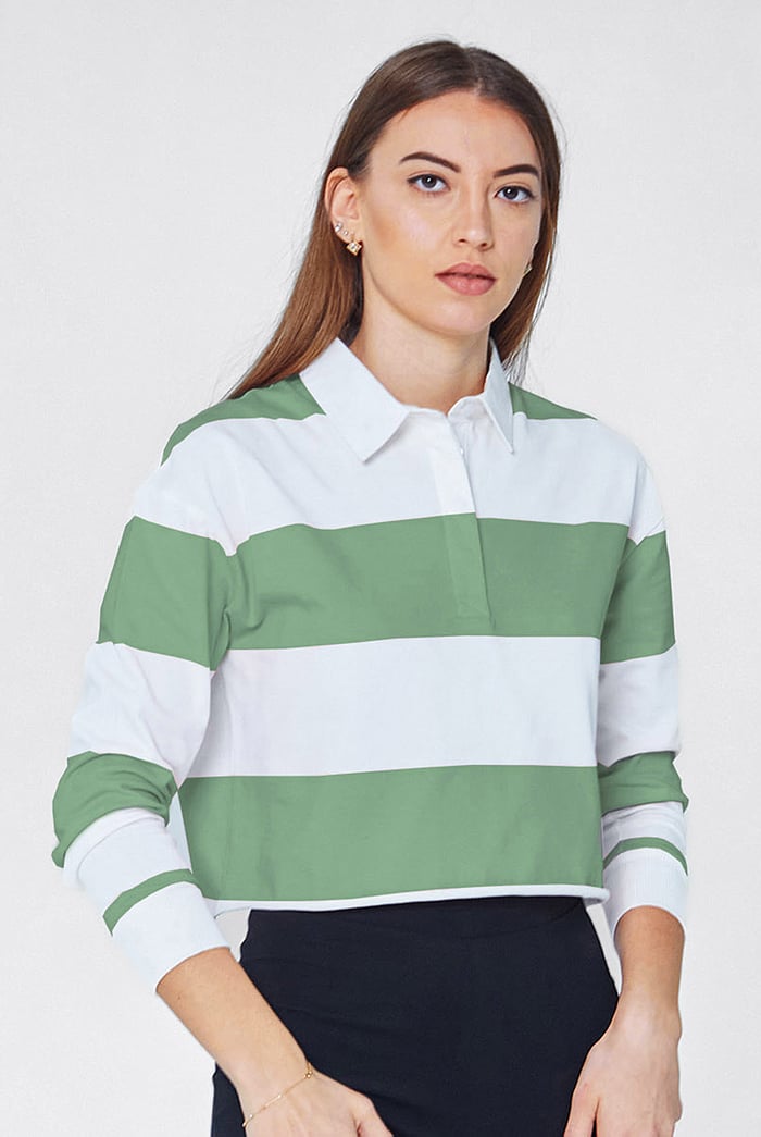 Raw Edge Hem Crop Striped Poloshirt YD