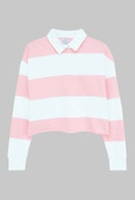 Raw Edge Hem Crop Striped Poloshirt YD