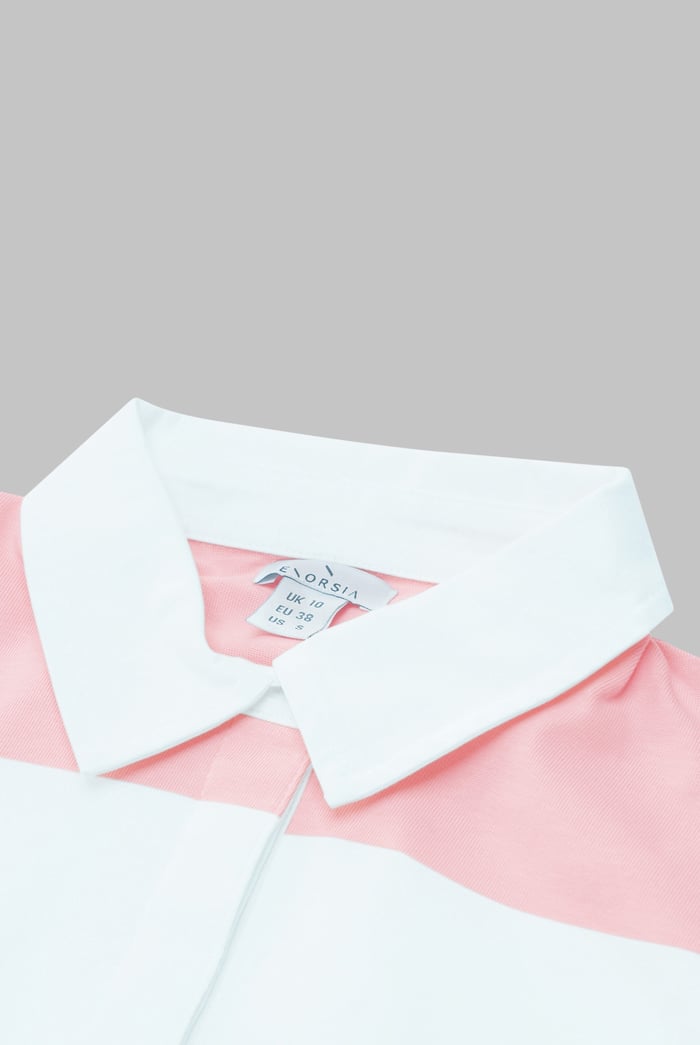 Raw Edge Hem Crop Striped Poloshirt YD