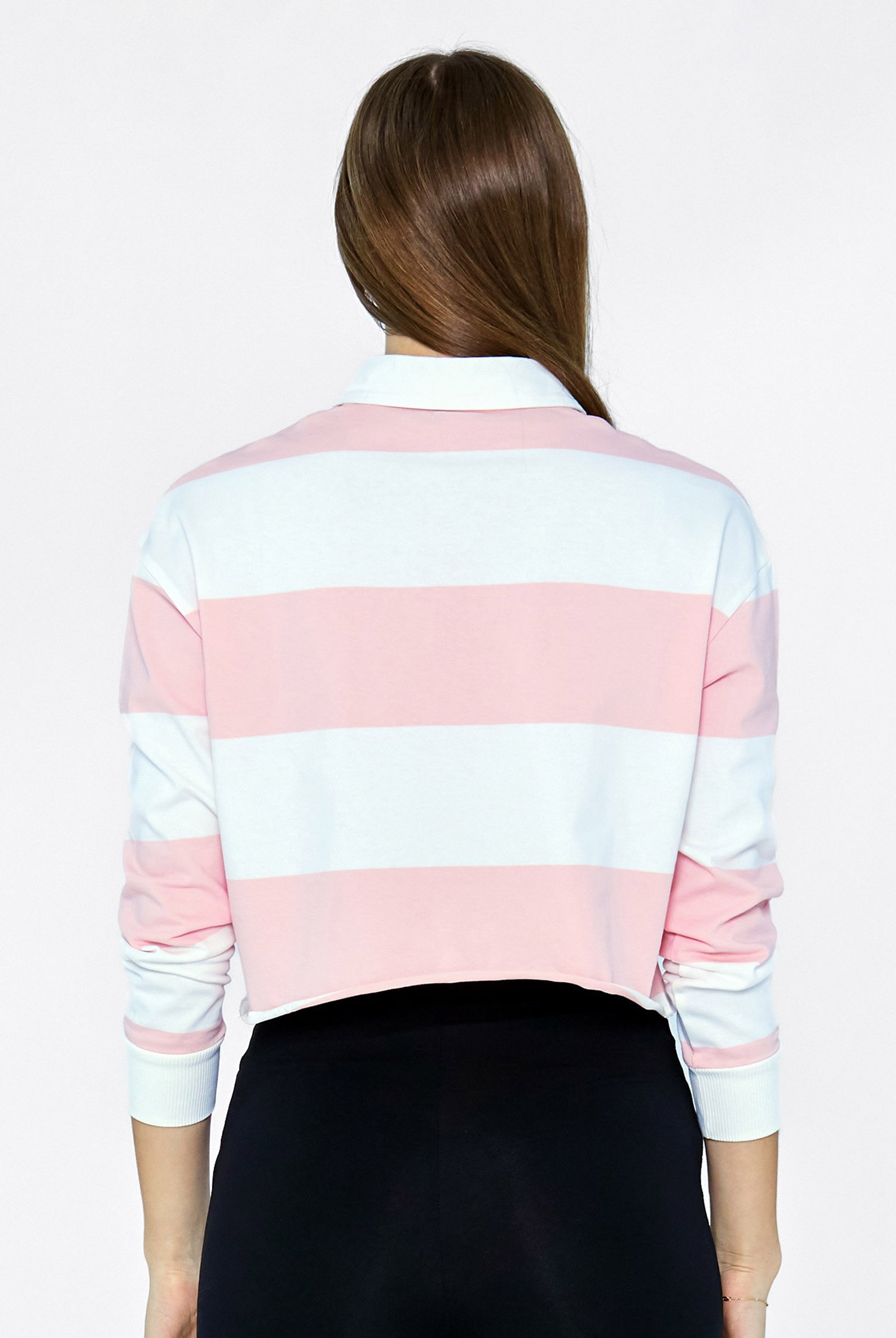 Raw Edge Hem Crop Striped Poloshirt YD
