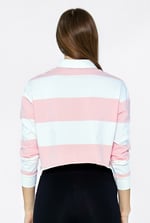 Raw Edge Hem Crop Striped Poloshirt YD