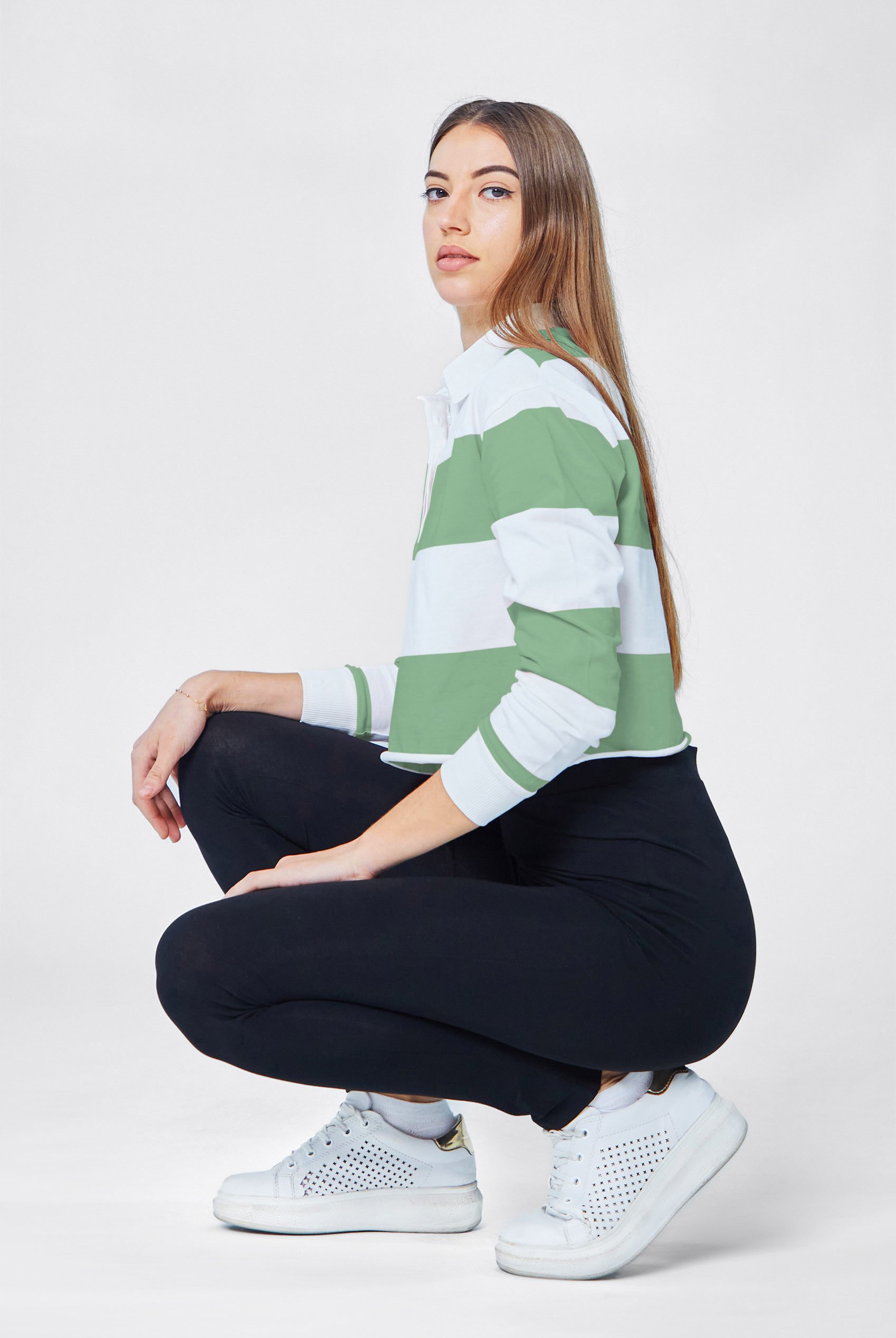 Raw Edge Hem Crop Striped Poloshirt YD