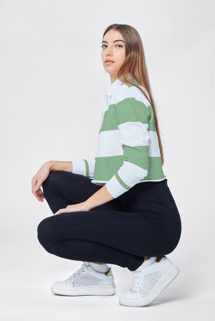 Raw Edge Hem Crop Striped Poloshirt YD
