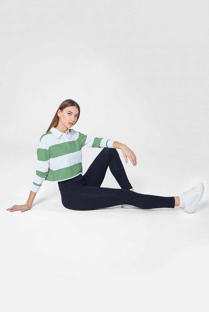 Raw Edge Hem Crop Striped Poloshirt YD