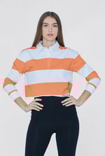 Raw Edge Hem Crop Striped Poloshirt YD