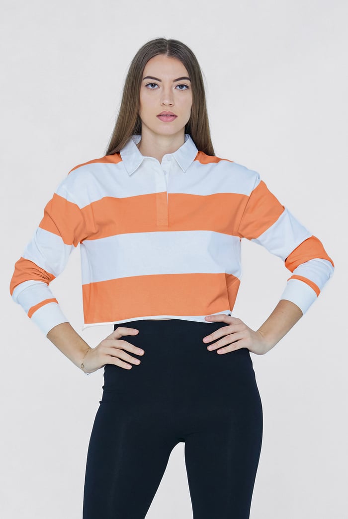 Raw Edge Hem Crop Striped Poloshirt YD