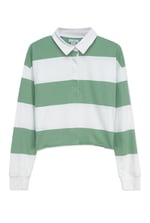 Raw Edge Hem Crop Striped Poloshirt YD