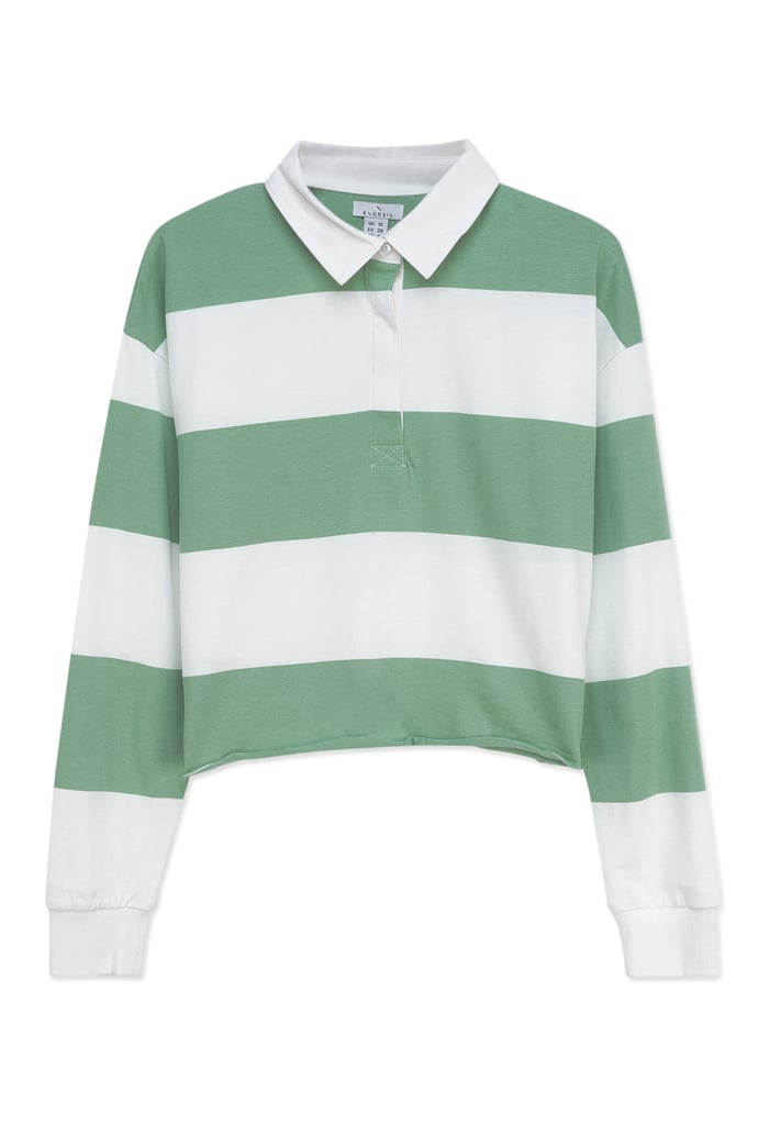 Raw Edge Hem Crop Striped Poloshirt YD
