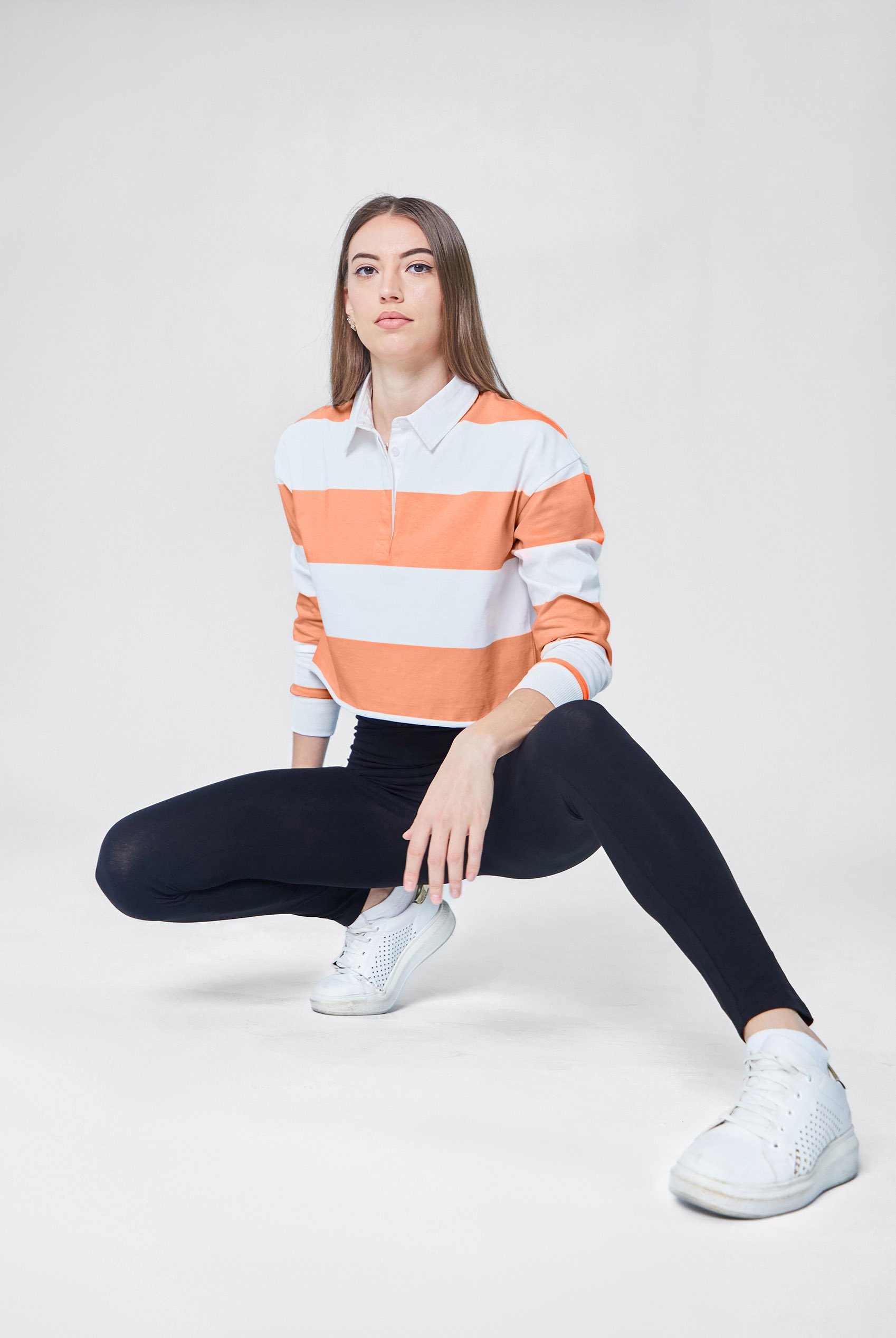 Raw Edge Hem Crop Striped Poloshirt YD