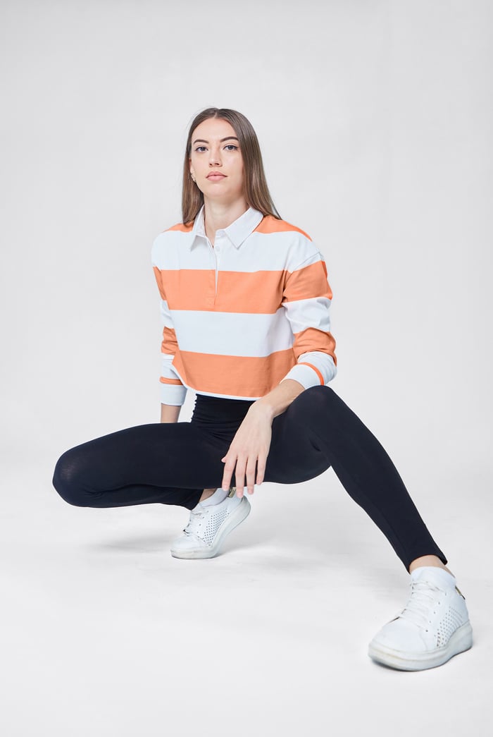 Raw Edge Hem Crop Striped Poloshirt YD
