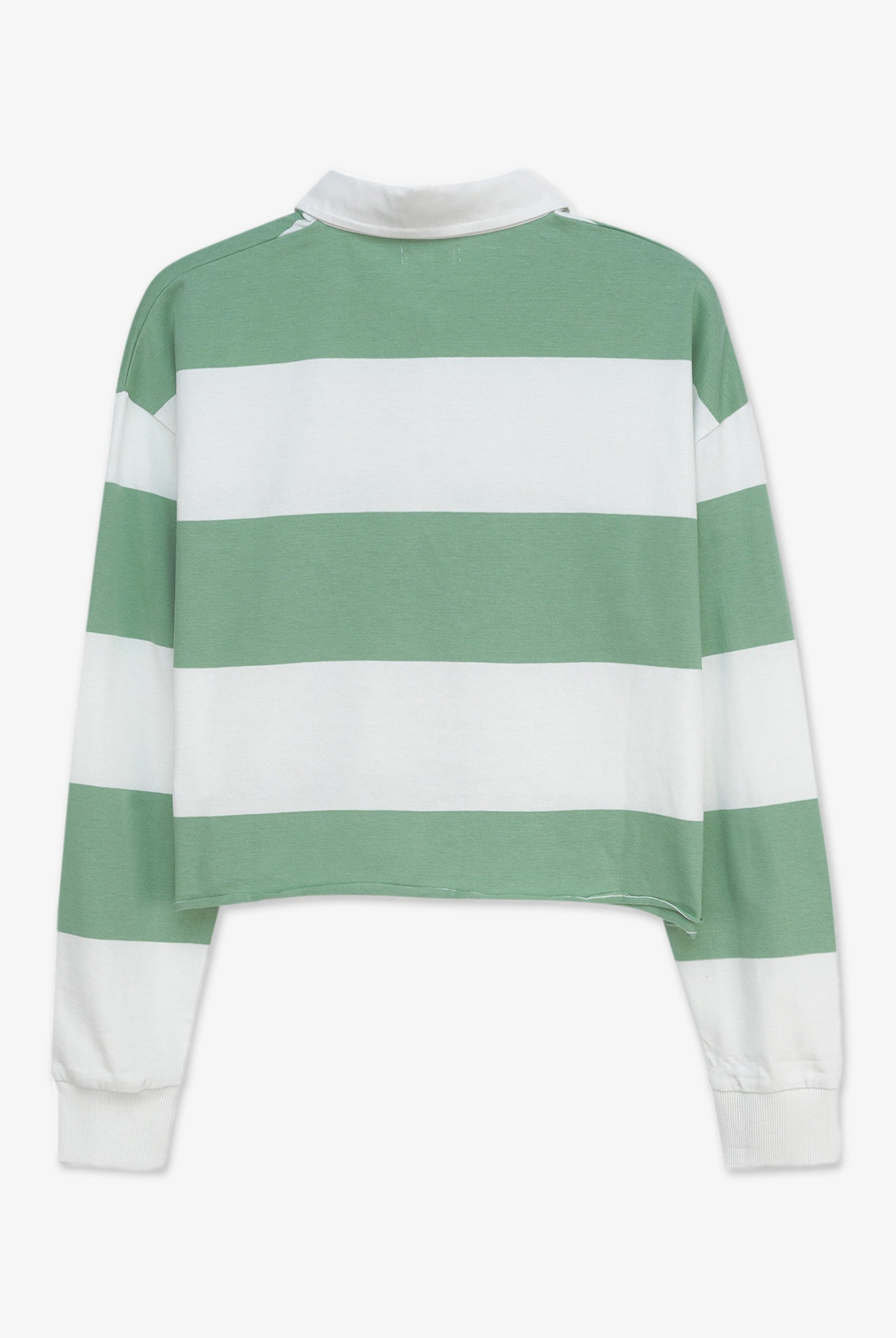 Raw Edge Hem Crop Striped Poloshirt YD