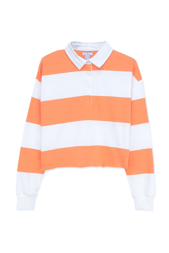 Raw Edge Hem Crop Striped Poloshirt YD