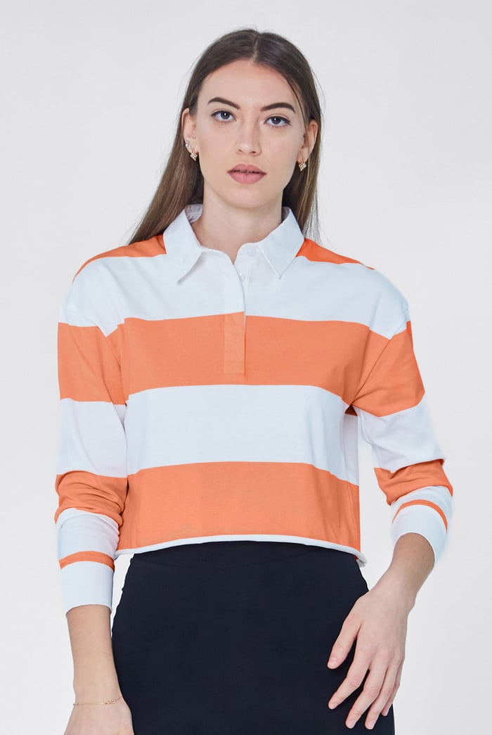 Raw Edge Hem Crop Striped Poloshirt YD