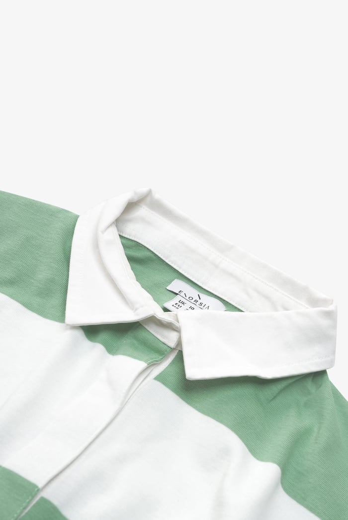 Raw Edge Hem Crop Striped Poloshirt YD