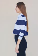 Raw Edge Hem Crop Striped Poloshirt YD