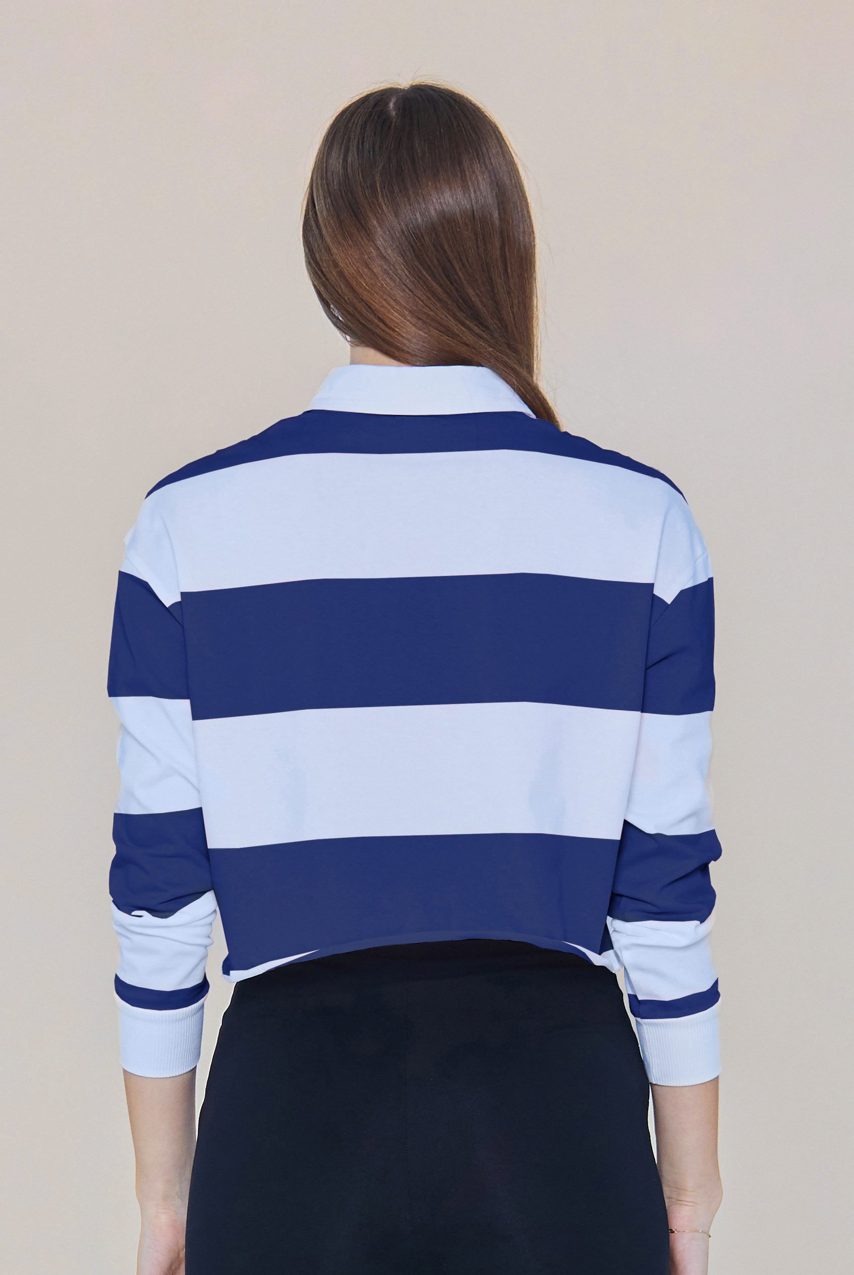 Raw Edge Hem Crop Striped Poloshirt YD