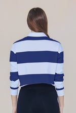 Raw Edge Hem Crop Striped Poloshirt YD