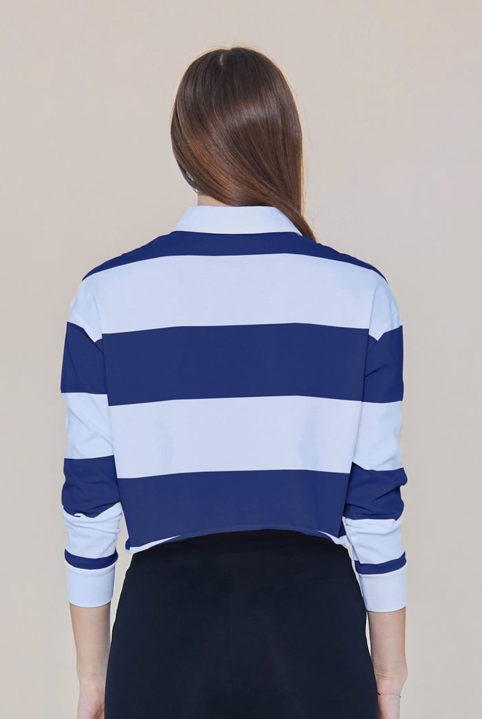 Raw Edge Hem Crop Striped Poloshirt YD