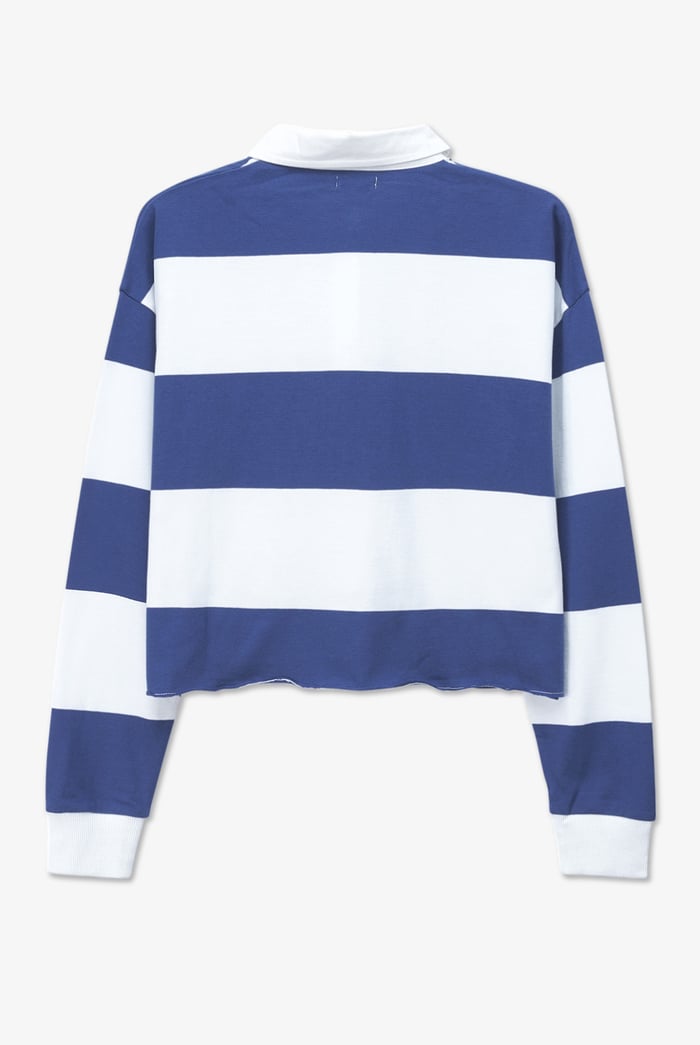 Raw Edge Hem Crop Striped Poloshirt YD