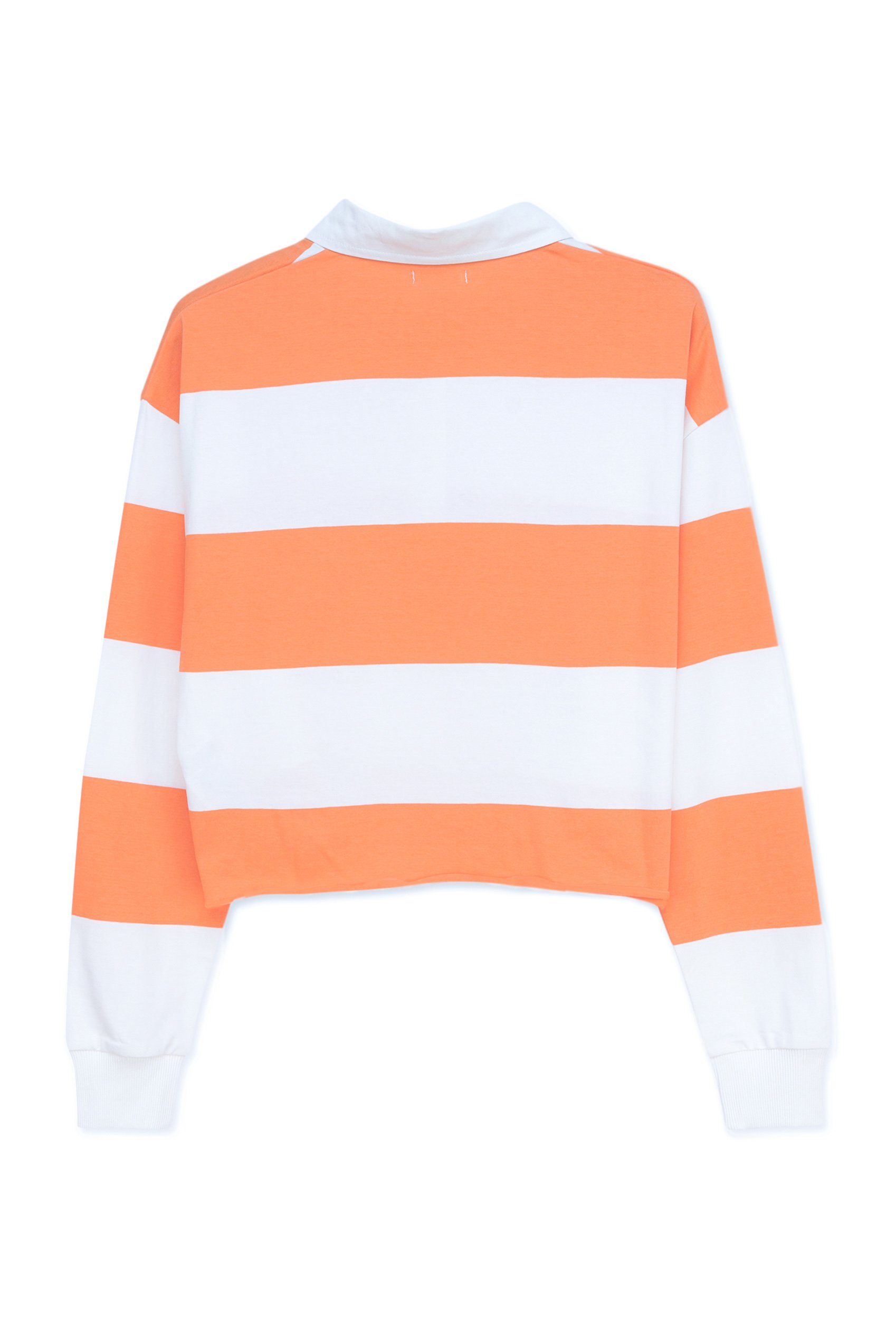 Raw Edge Hem Crop Striped Poloshirt YD