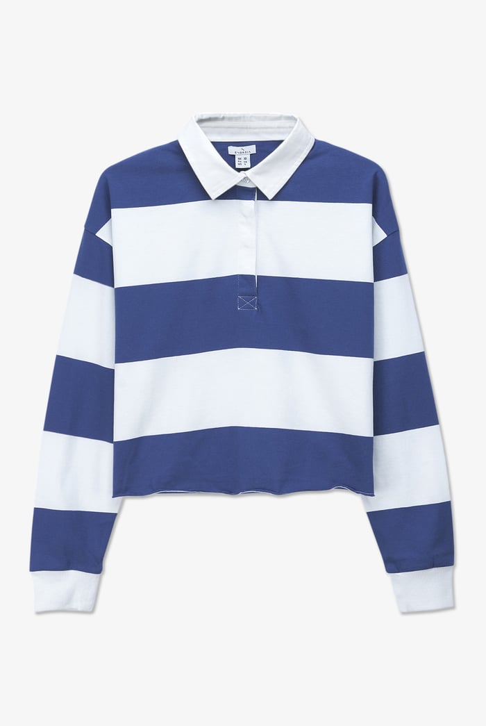 Raw Edge Hem Crop Striped Poloshirt YD