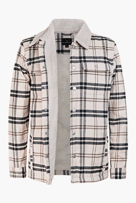 Cream Tartan Check Borg Lined Cotton Shacket