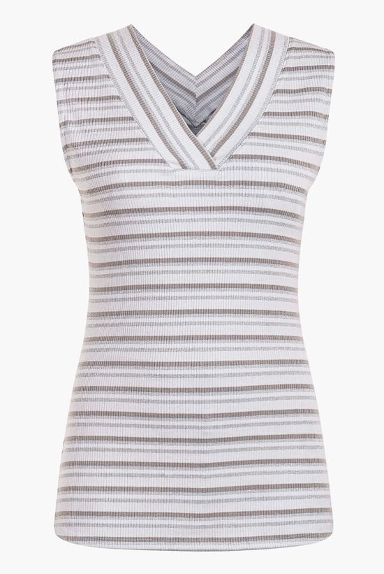 Silver Metallic V-Neck V Back Tops