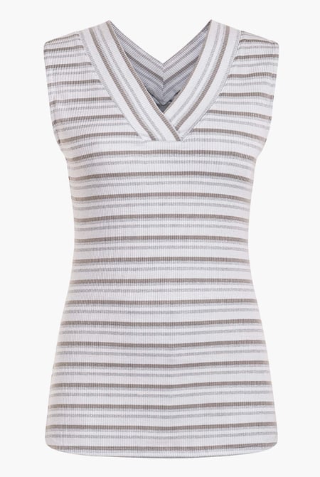 White Silver Metallic V-Neck V Back Tops