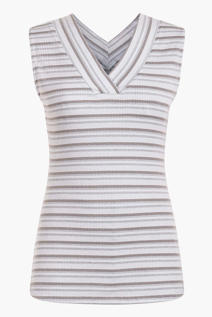 Silver Metallic V-Neck V Back Tops