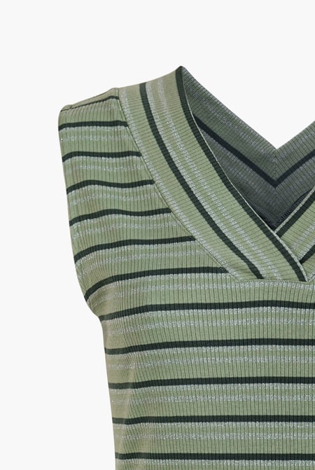 Green Silver Metallic V-Neck V Back Tops