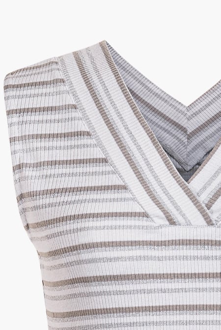 White Silver Metallic V-Neck V Back Tops