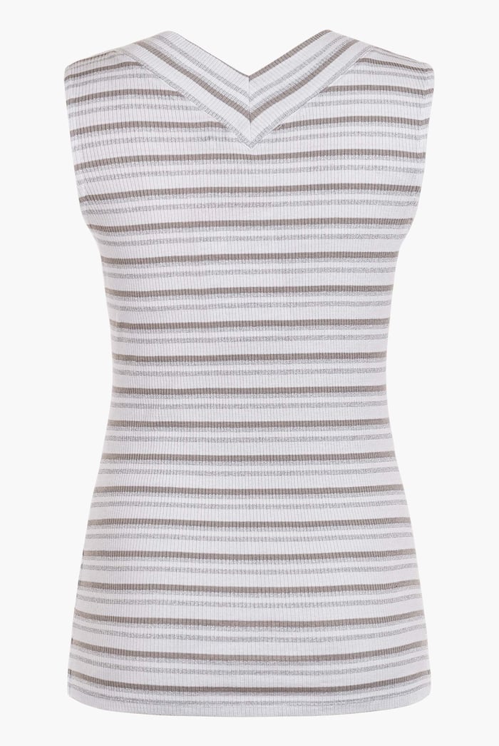 Silver Metallic V-Neck V Back Tops