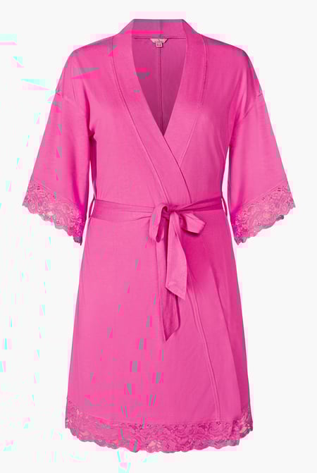 Pink Soft Touch Viscose Lace Trim Robe