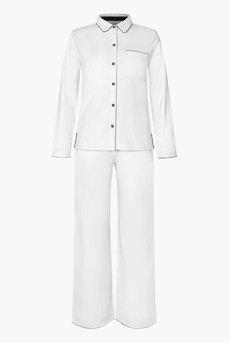 White 100% Cotton Solid Long Sleeve Shirt and Trouser Set