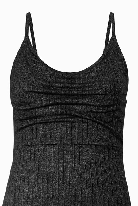 Black Stretch Jersey Metallic Midi Cami Dress