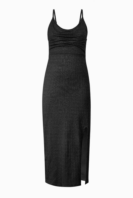 Pink Stretch Jersey Metallic Midi Cami Dress