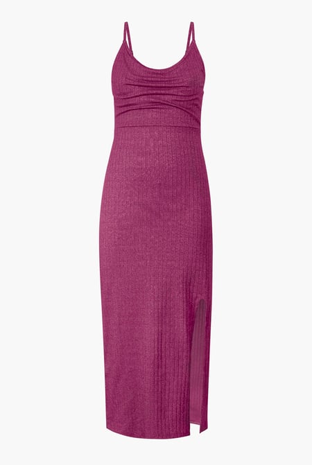 Pink Stretch Jersey Metallic Midi Cami Dress