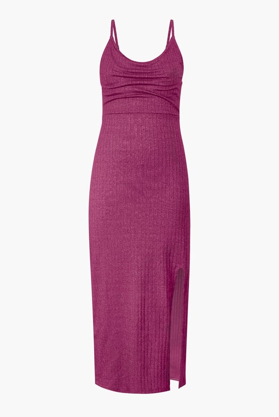 Pink Stretch Jersey Metallic Midi Cami Dress