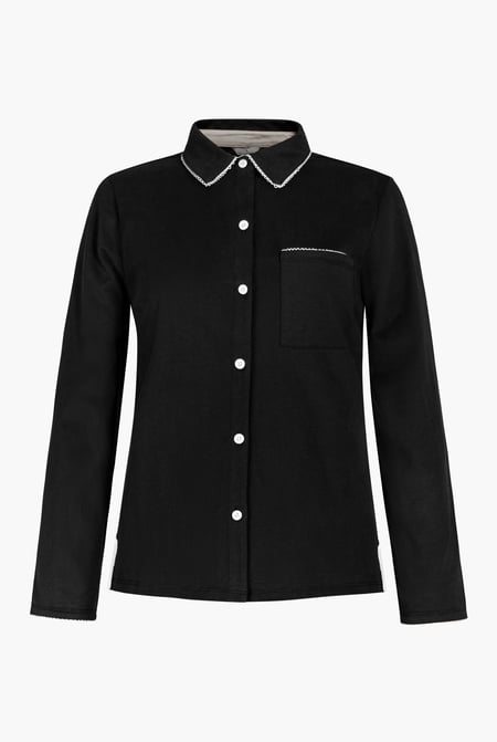 Black 100% Cotton Solid Long Sleeve Shirt and Trouser Set