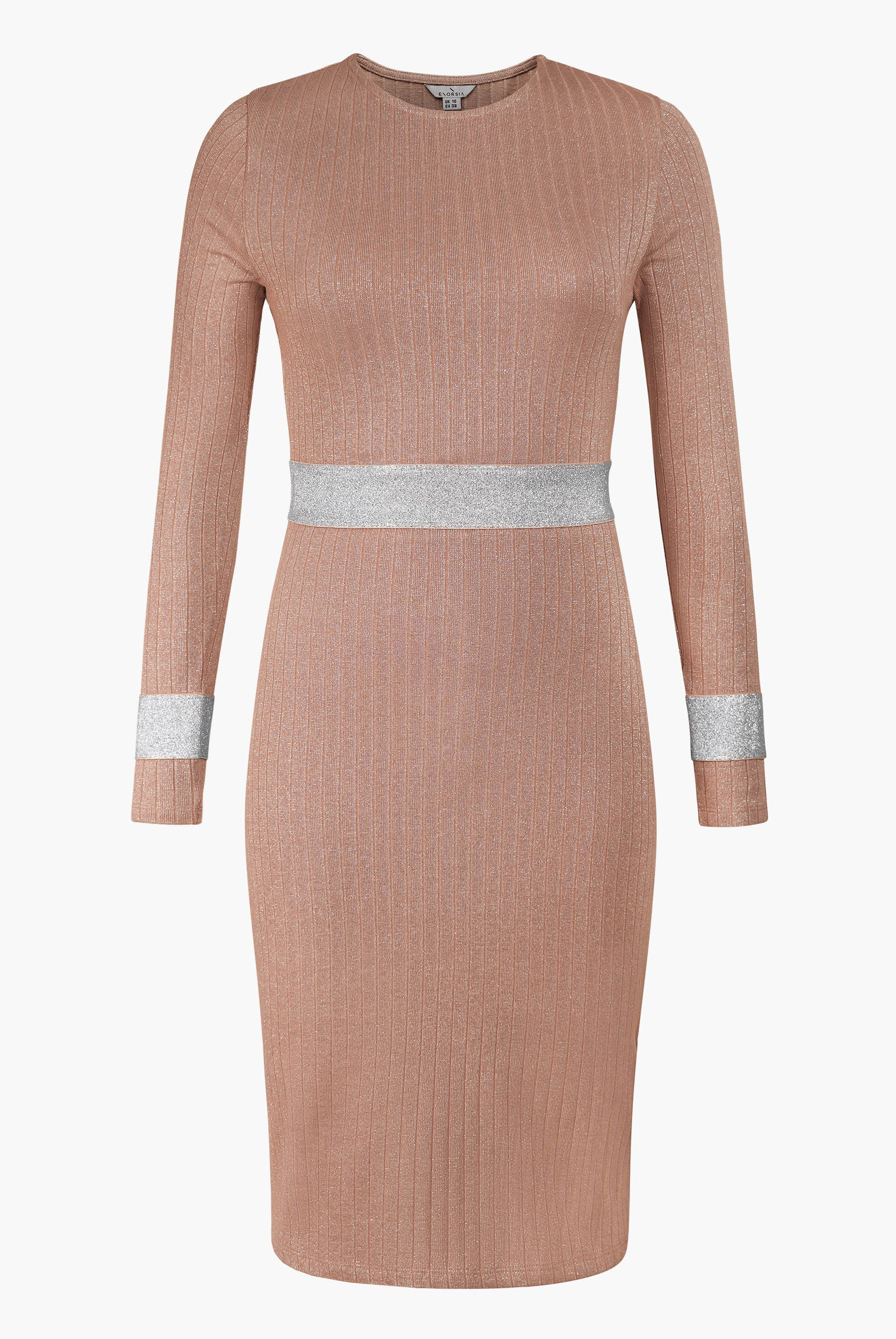 Shiny Silver Metallic Stretch Midi Dress