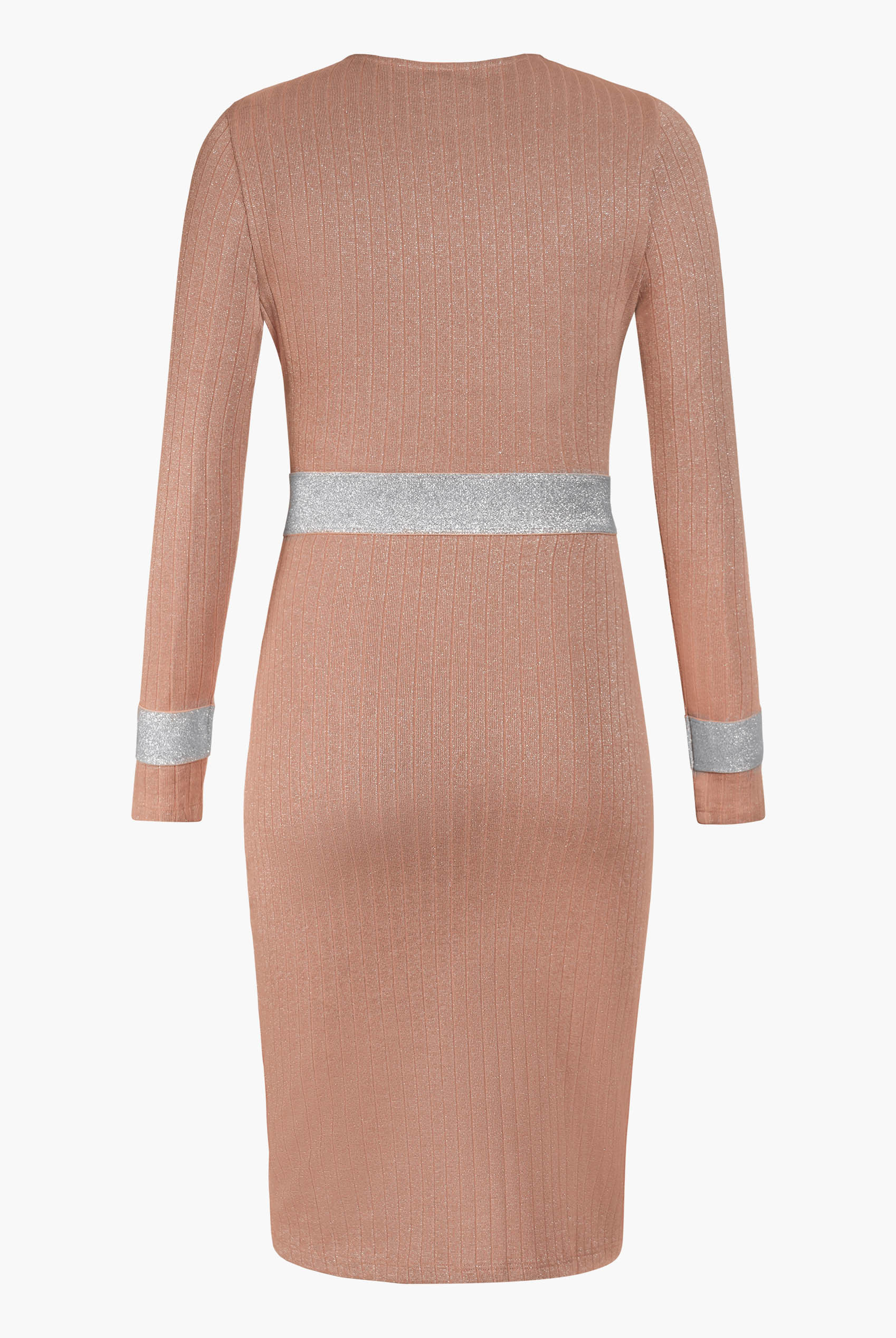 Shiny Silver Metallic Stretch Midi Dress