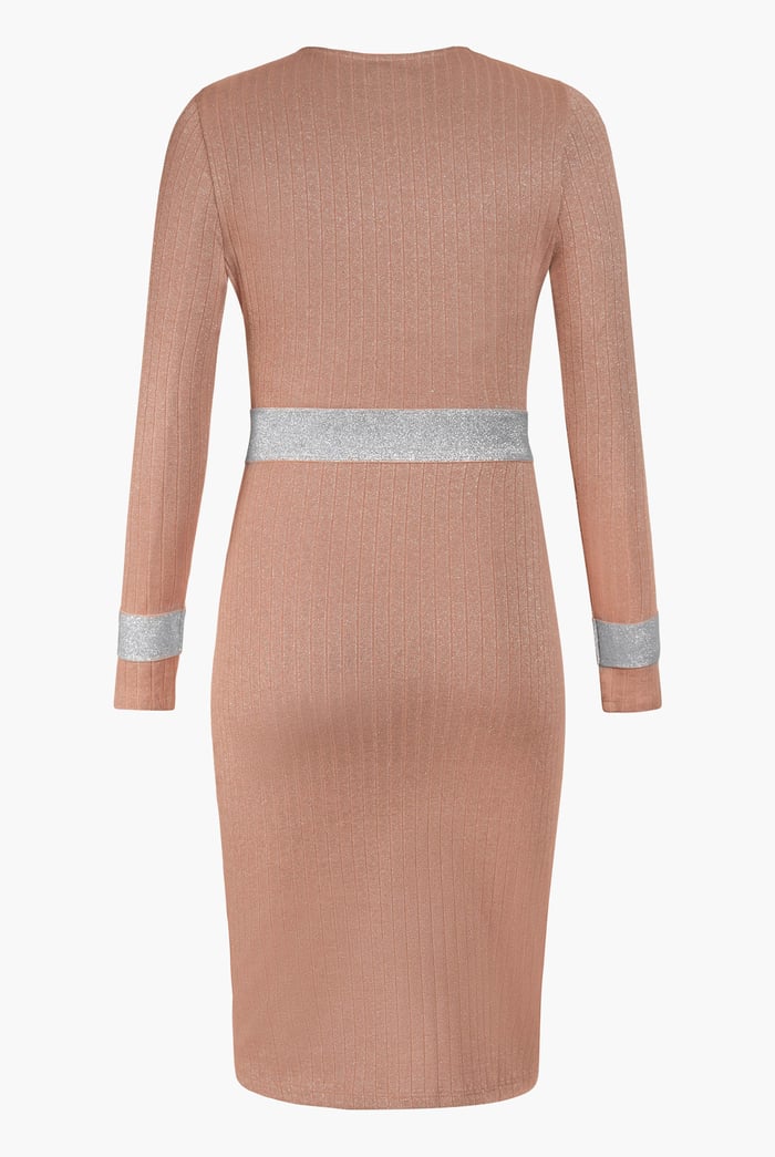 Shiny Silver Metallic Stretch Midi Dress
