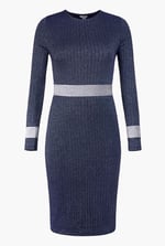 Shiny Silver Metallic Stretch Midi Dress