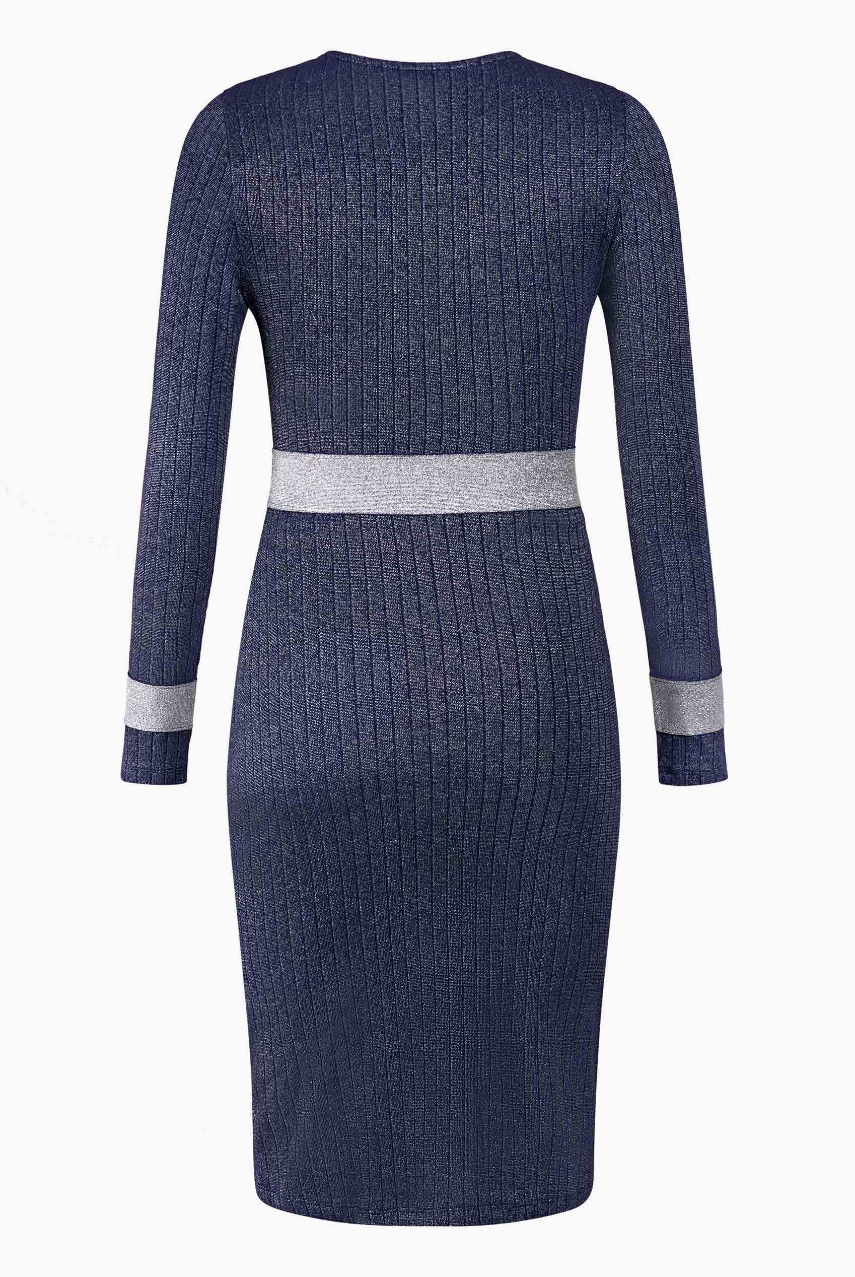 Shiny Silver Metallic Stretch Midi Dress