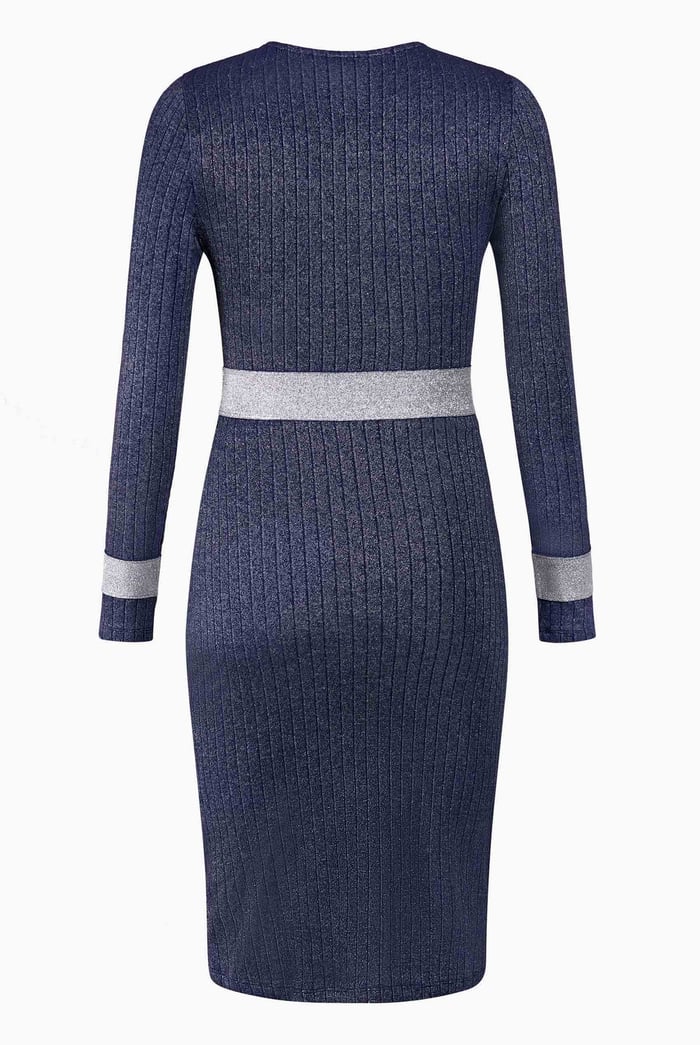 Shiny Silver Metallic Stretch Midi Dress