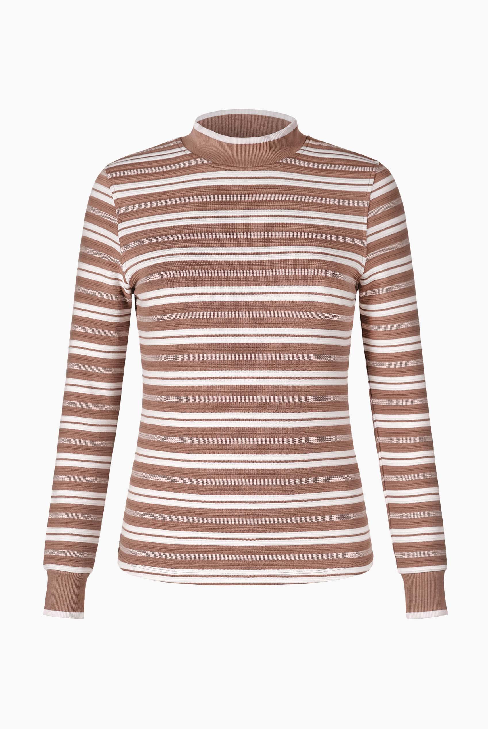 Striped Ribbed Long Sleeve High Neck Jersey Top