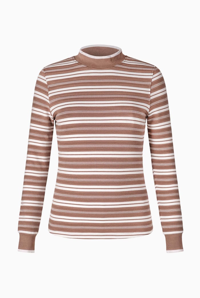 Striped Ribbed Long Sleeve High Neck Jersey Top