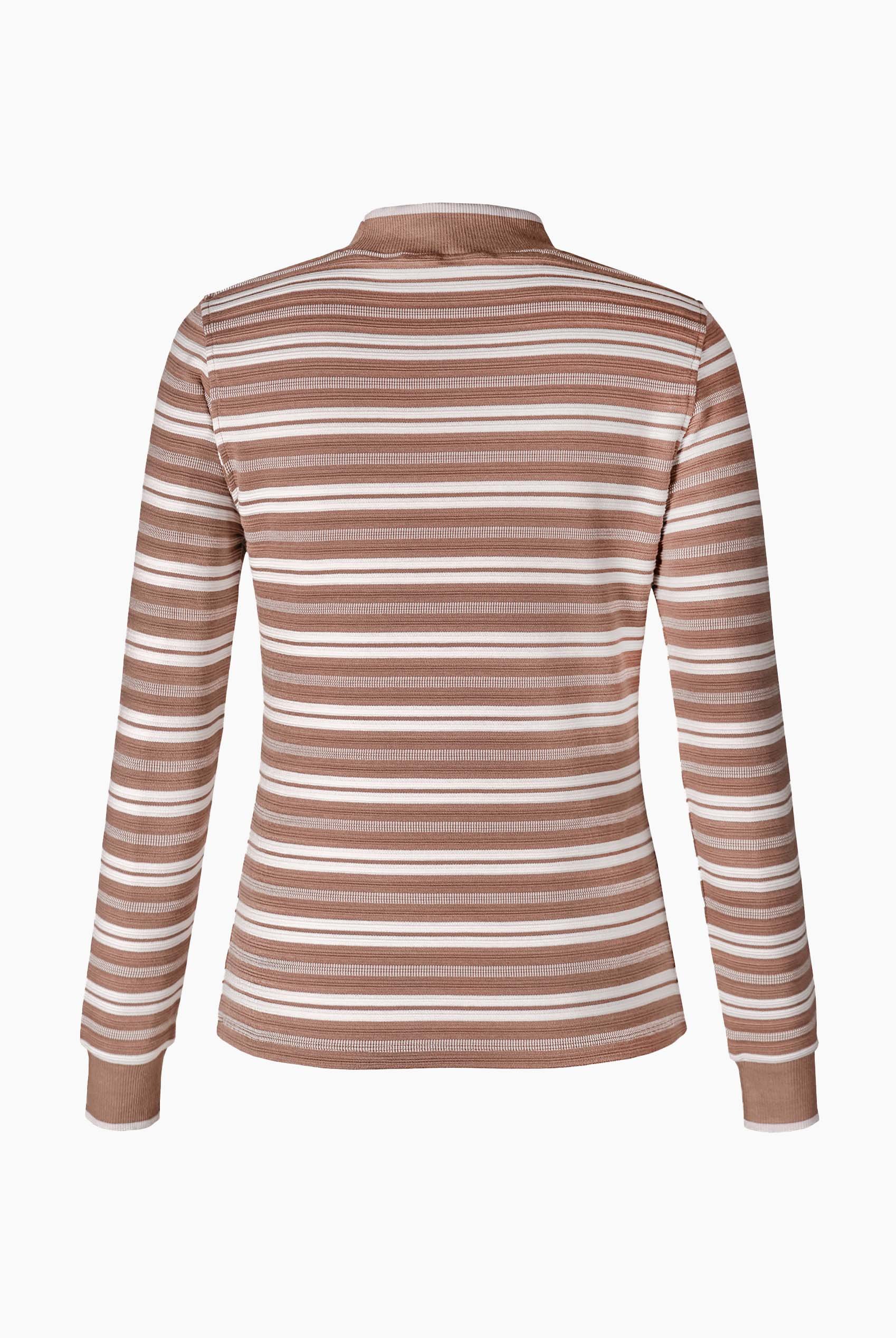 Striped Ribbed Long Sleeve High Neck Jersey Top