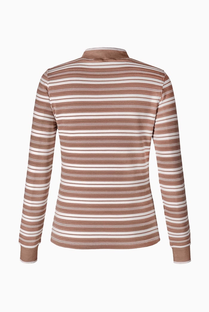 Striped Ribbed Long Sleeve High Neck Jersey Top