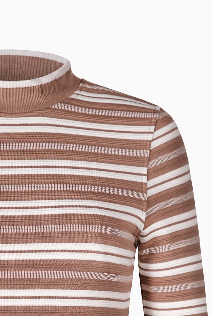 Striped Ribbed Long Sleeve High Neck Jersey Top